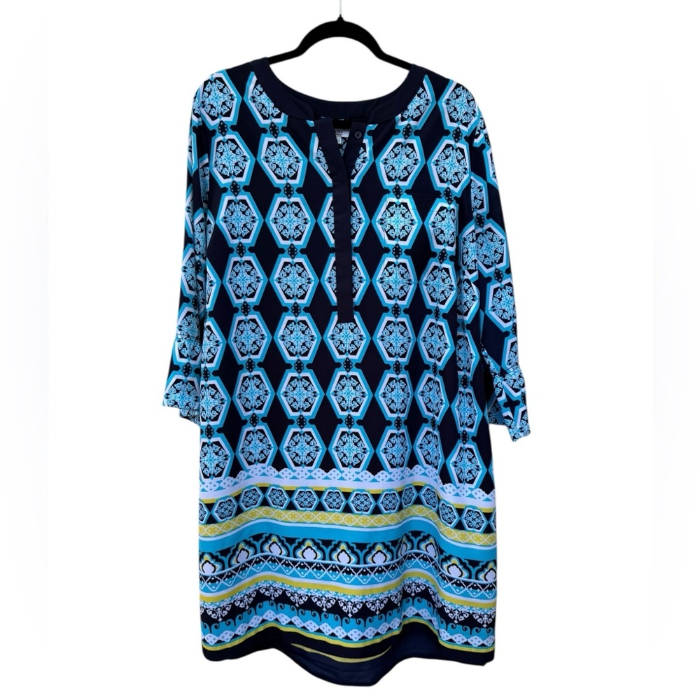 Crown & Ivy Blue Geometric Tunic Dress size 18W - Picture 1 of 7